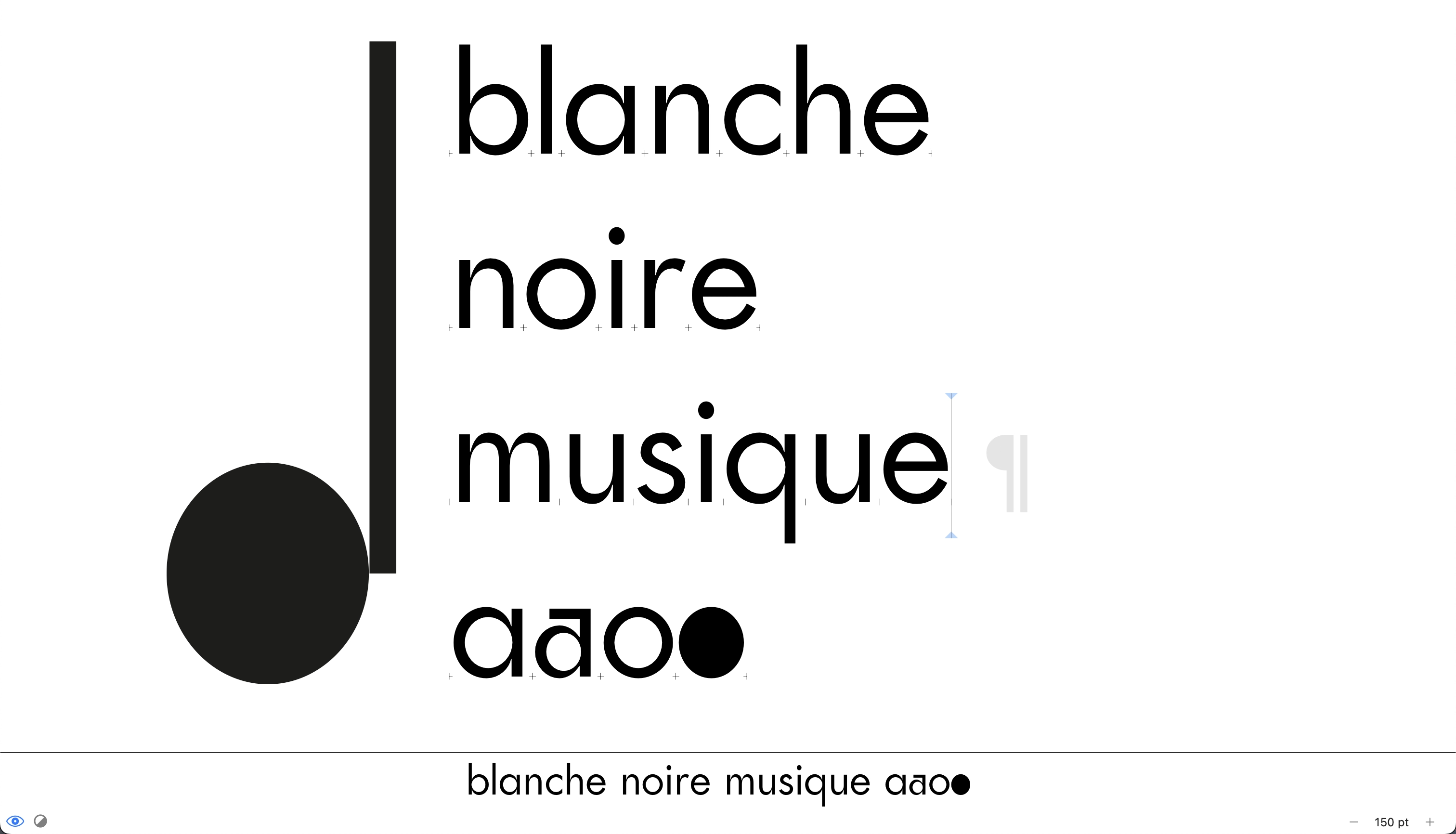 Texte : blanche, noire, musique, caractères de la police Notes